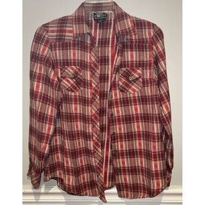 Angie Flannel Shirt Women Medium Red Plaid Long Sleeve Casual Collar Button Up